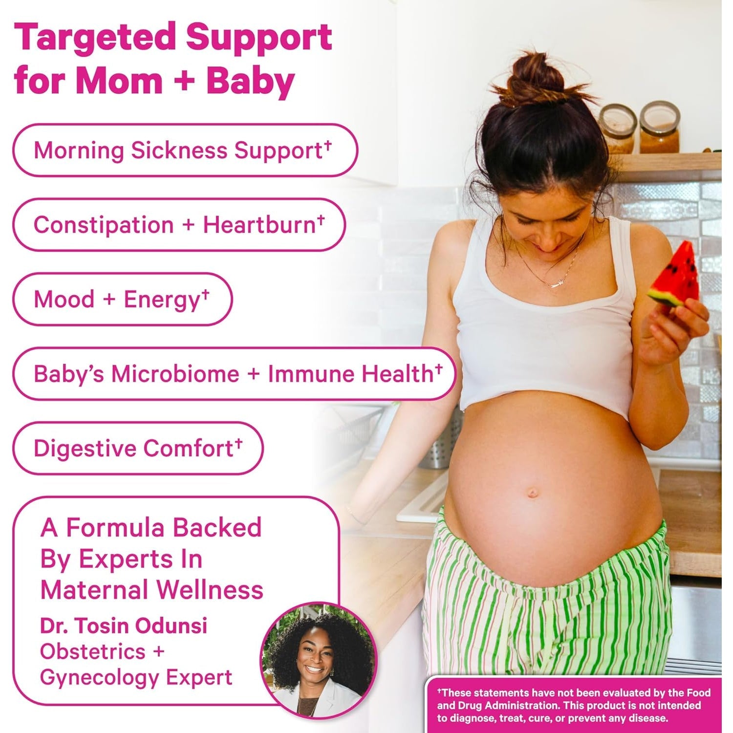 Pink Stork Prenatal Probiotic for Women with 50 Billion CFU | Vitamin B6 & Prebiotics | Pregnancy Probiotics for Morning Sickness | Digestive, Immune, & Gut Health | Vegan & Gluten-Free | 30 Capsules