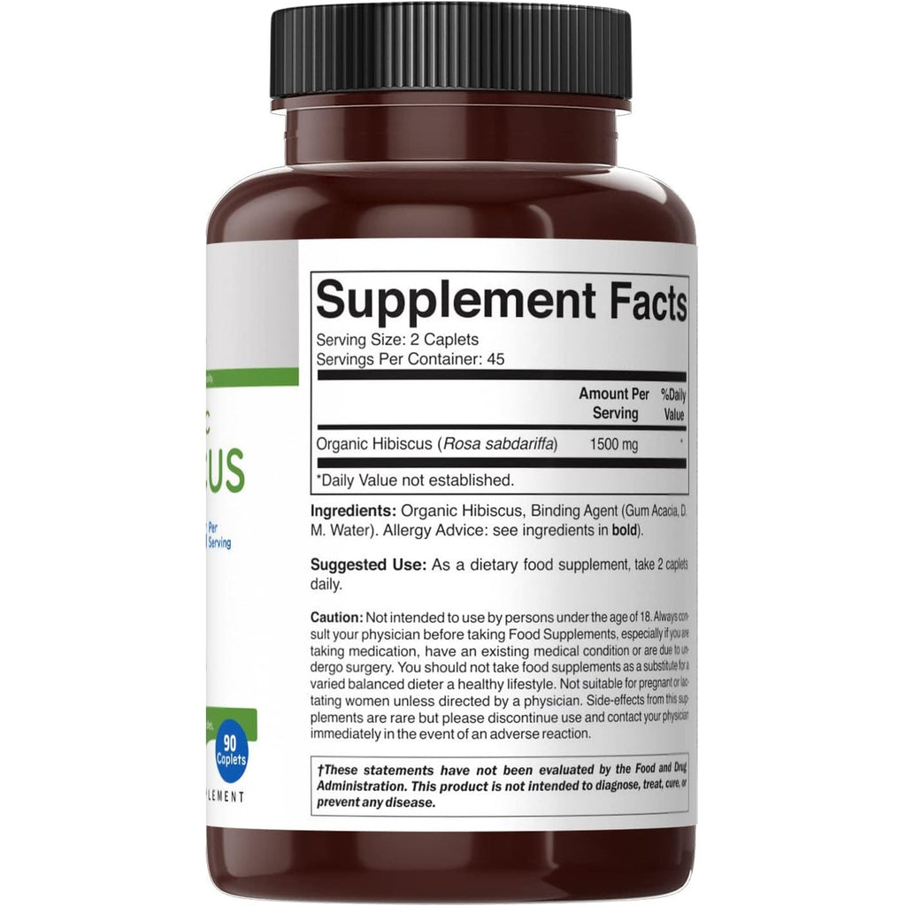 Brieofood Organic Hibiscus 1500Mg, 45 Servings, Vegetarian, Gluten Free, 90 Vegetarian Tablets