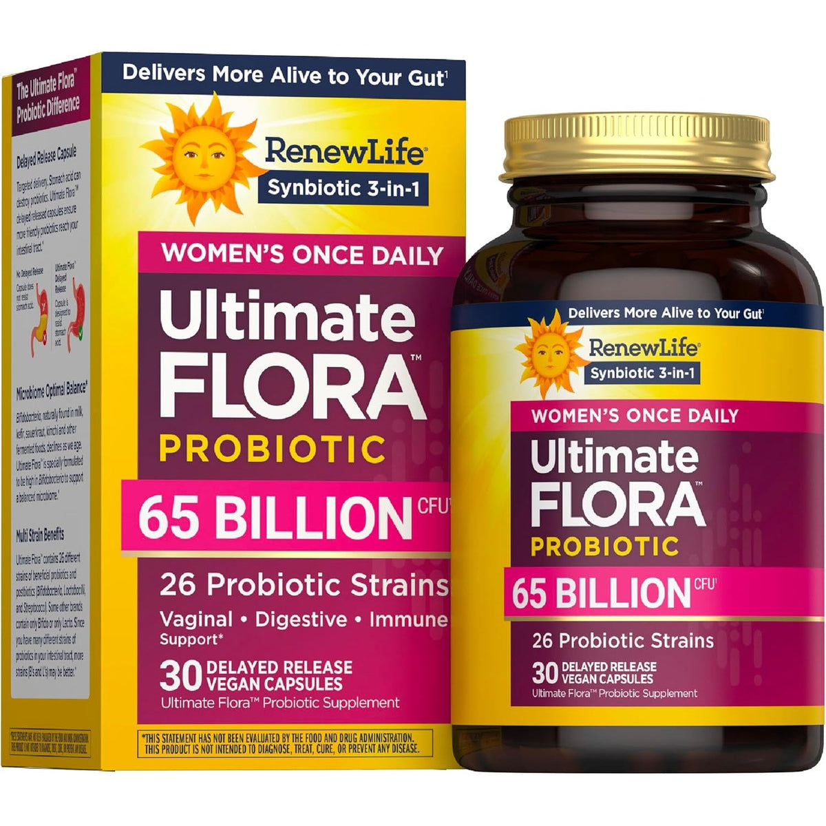 Renew Life Ultimate Flora Probiotics for Women 65 Billion CFU Delayed Release Vegan Capsules | Vaginal | Digestive Health | Immune Health | Dairy Free | 30 Count