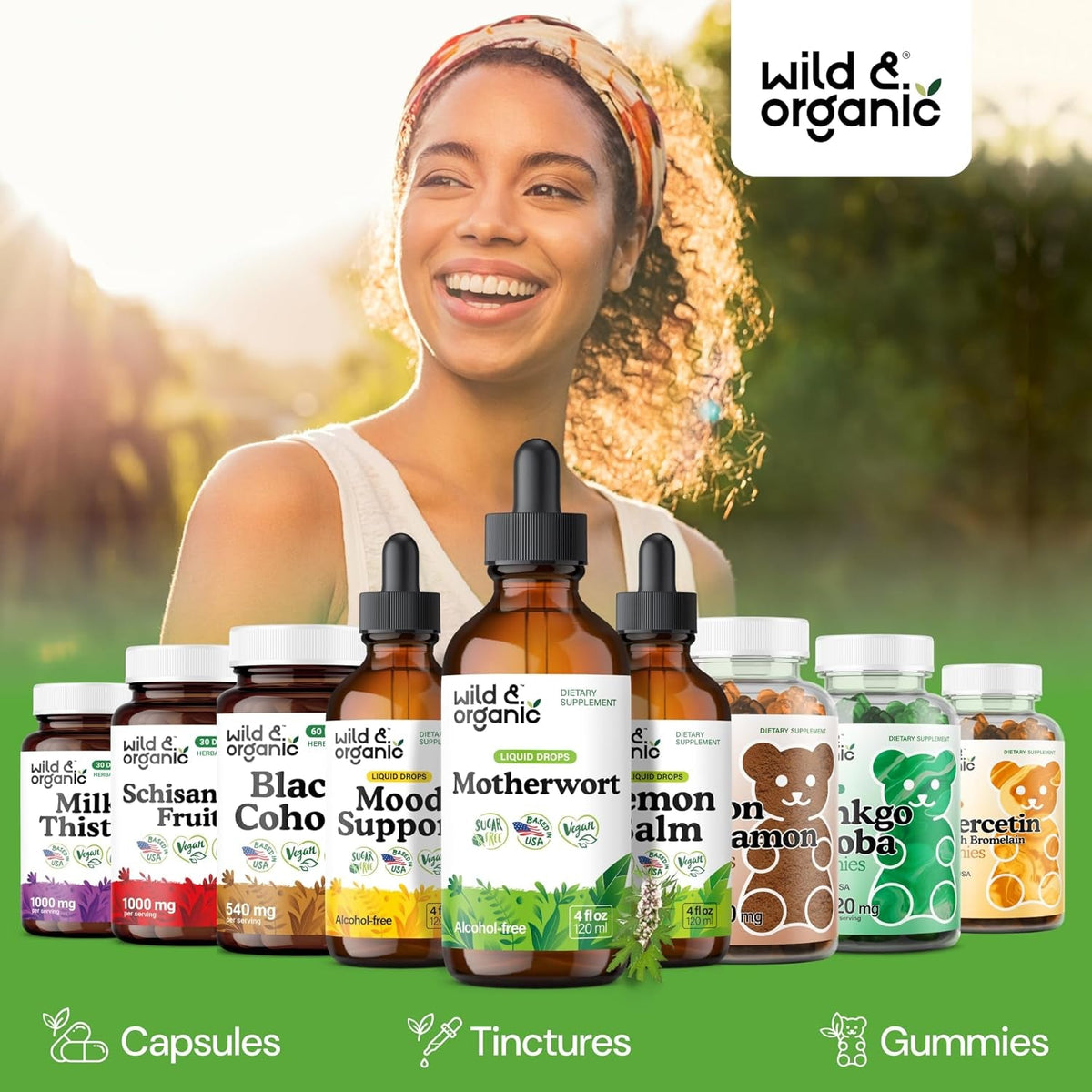 Wild & Organic Motherwort Tincture - Good Mood, Calmness, Overall Support - Supplements for Women with Motherwort Herb - Vegan, Sugar & Alcohol-Free Extract Drops - 4 Fl Oz