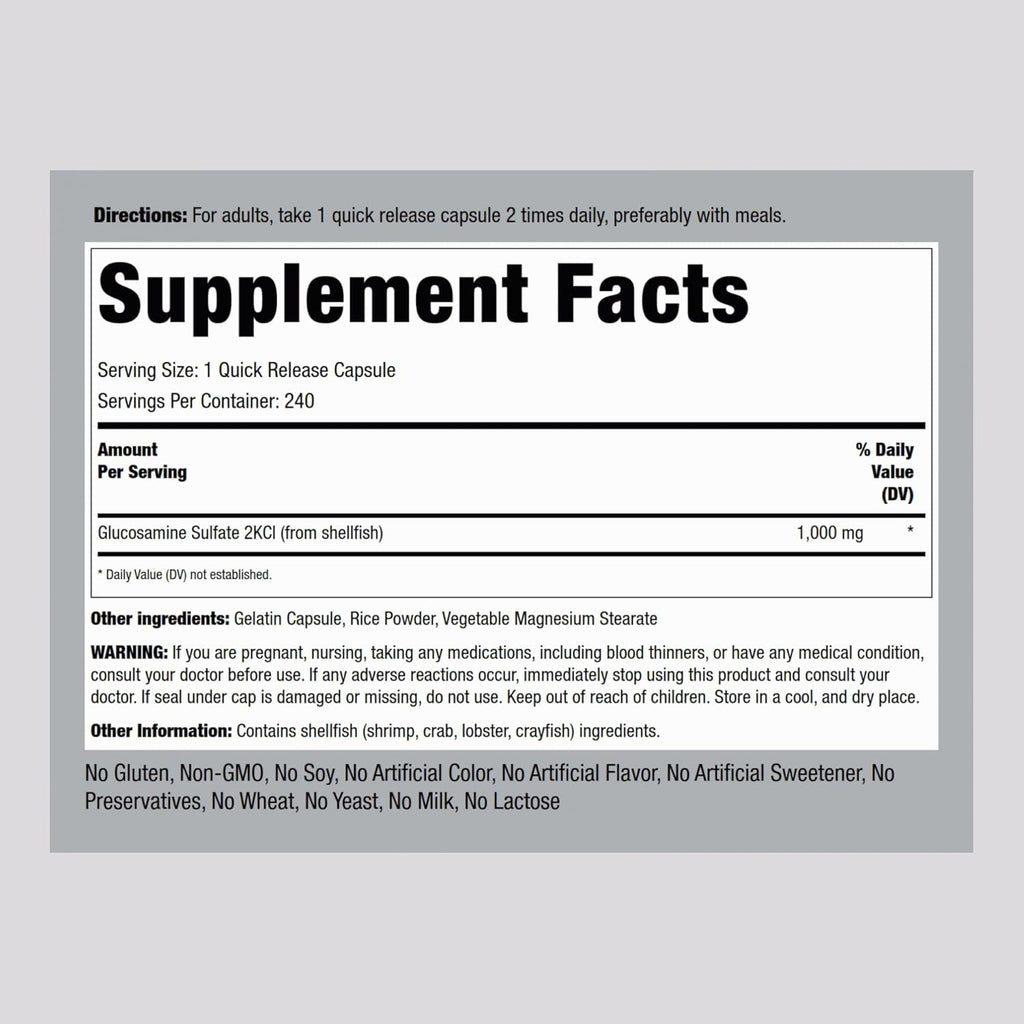 Piping Rock Glucosamine Sulfate 1000Mg | 240 Capsules | Mega Strength | Joint Support | Sodium Free | Non-Gmo & Gluten Free Supplement
