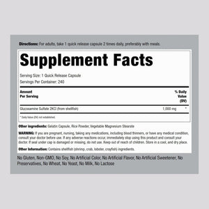 Piping Rock Glucosamine Sulfate 1000Mg | 240 Capsules | Mega Strength | Joint Support | Sodium Free | Non-Gmo & Gluten Free Supplement
