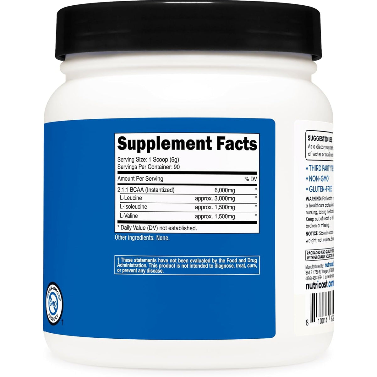 Nutricost BCAA Powder 2:1:1 (90 Servings, No Flavor Added) - Branched Chain Amino Acids
