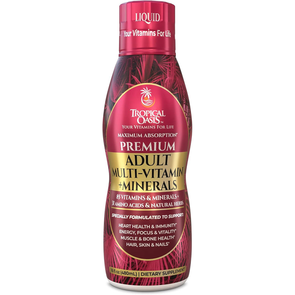 Tropical Oasis Adult Liquid Multivitamin -Liquid Multi-Vitamin and Mineral Supplement with 125 Total Nutrients Including; 85 Vitamins & Minerals, 23 Amino Acids, and 18 Herbs - 16 Fl Oz, 32 Serv