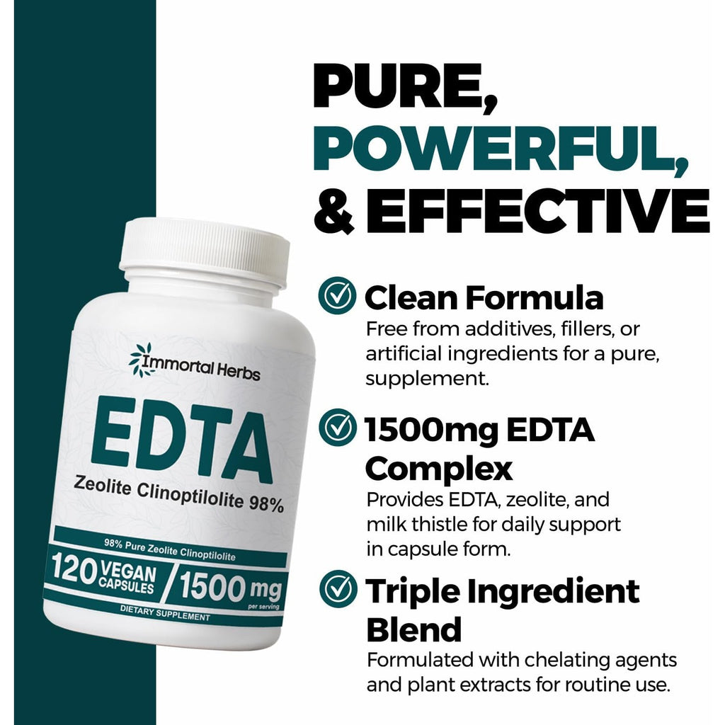EDTA Capsules 1500Mg with Zeolite 98% and Milk Thistle, 120 Pills, Non-Gmo & Gluten Free Calcium Disodium EDTA Supplement