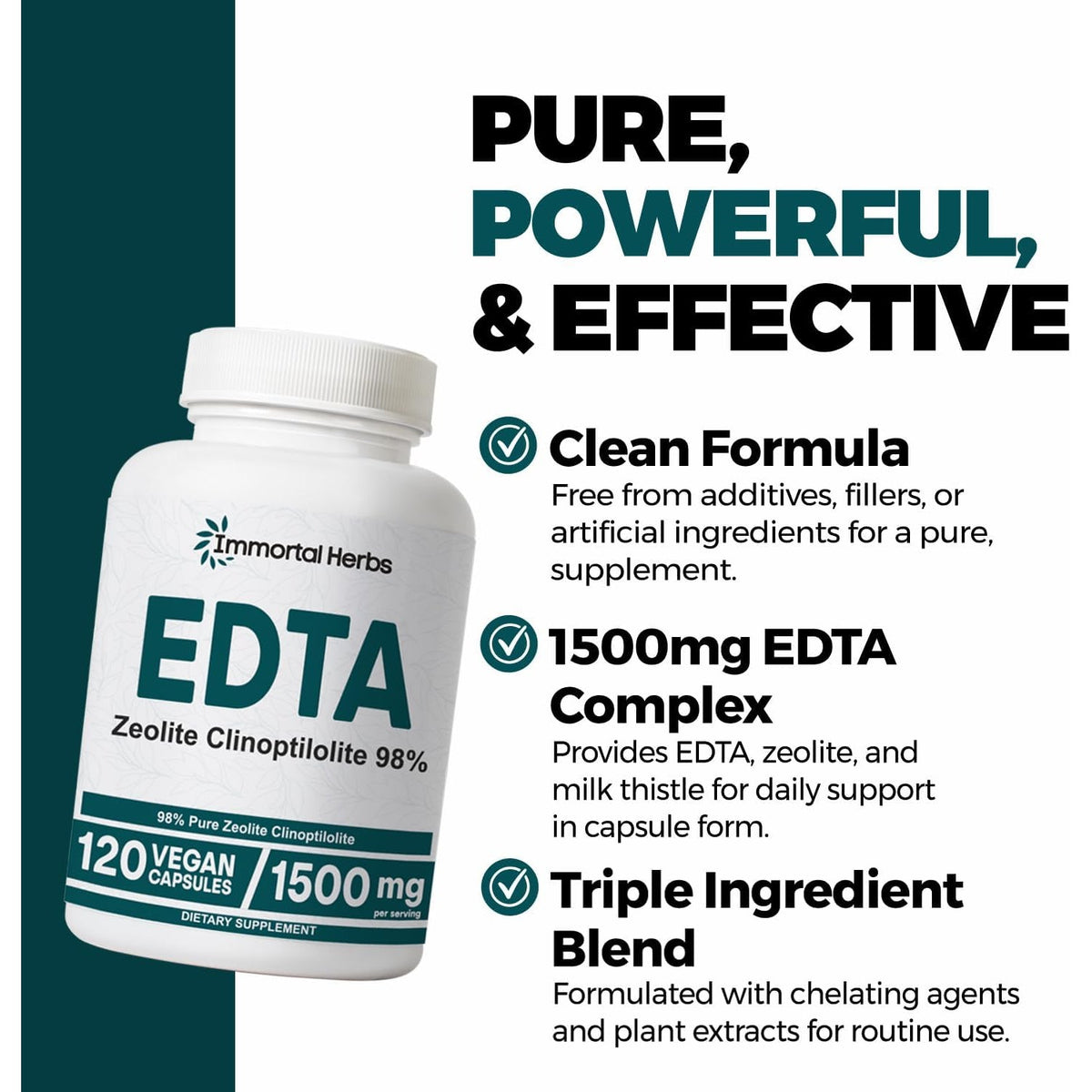 EDTA Capsules 1500Mg with Zeolite 98% and Milk Thistle, 120 Pills, Non-Gmo & Gluten Free Calcium Disodium EDTA Supplement