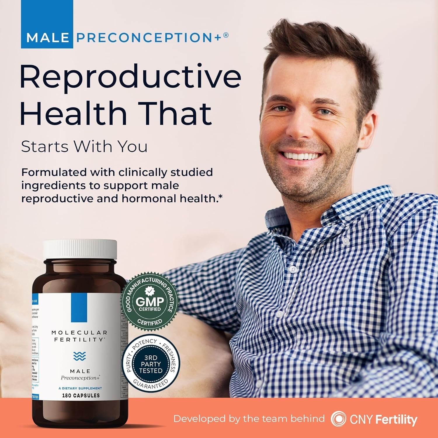 Male Preconception+ Fertility Supplements for Men - Reproductive Cell & Fertility Support - Conception for Him - Coq10, Ashwagandha, Shilajit, DAA, Zinc, Selenium - 30 Day Supply