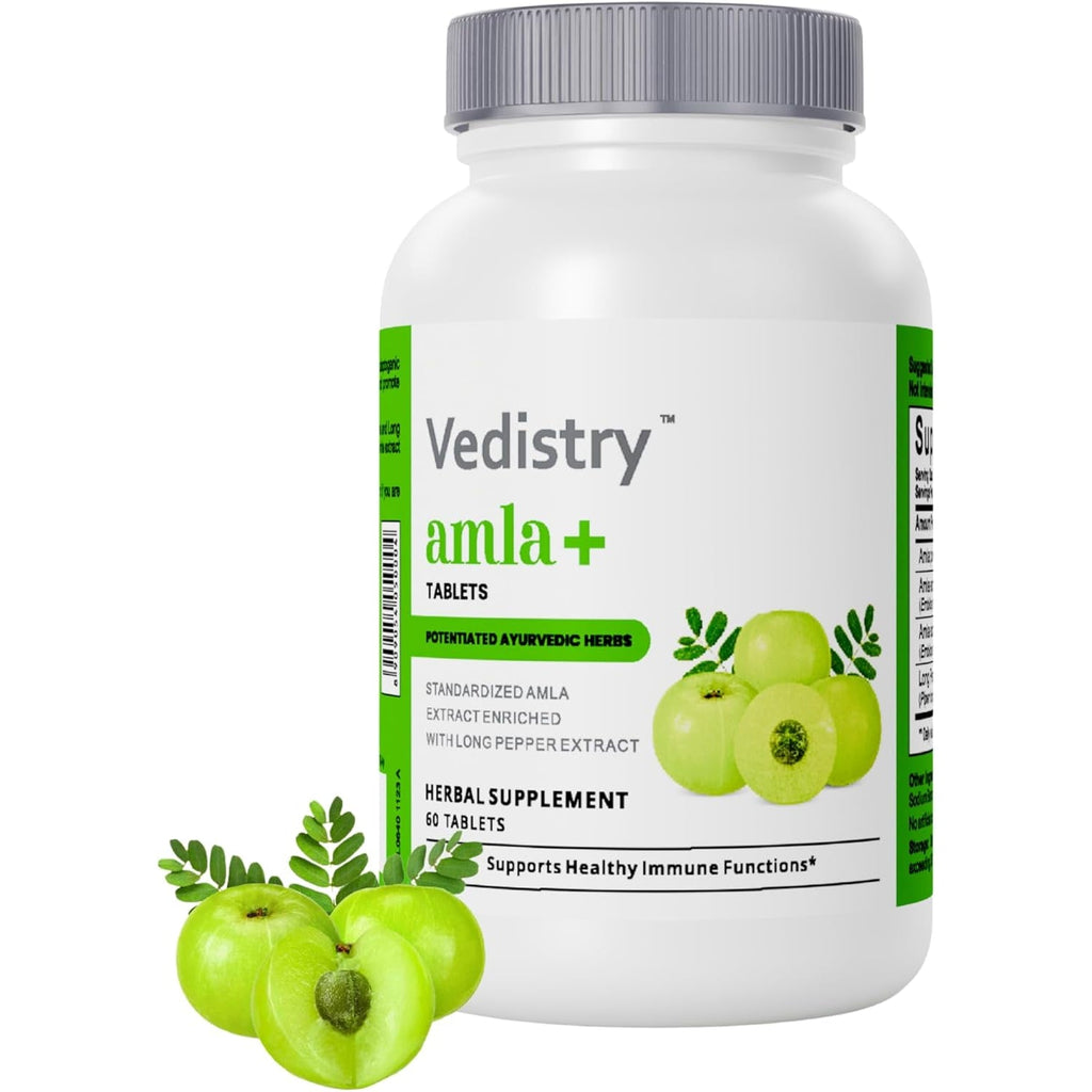 Vedistry Amla Supplement 1100Mg Indian Gooseberry Tablet with Long Pepper for Immunity & Energy Herbal Supplement Rich in Vitamin C & Antioxidant for Hair Growth, Energy & Overall Wellness– 60 Tablets