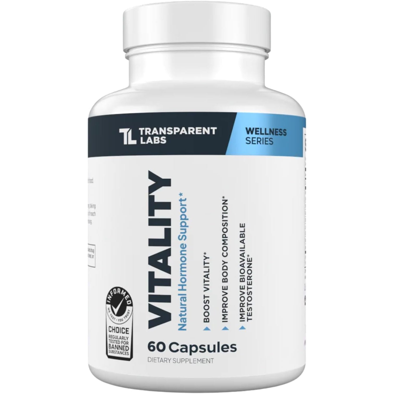 Transparent Labs Vitality Testosterone Booster - Testosterone Supplement for Men with Ashwagandha KSM-66, Primavie Shilajit Extract, & DIM to Support Vitality, & Bioavailable Testosterone - 60 Count