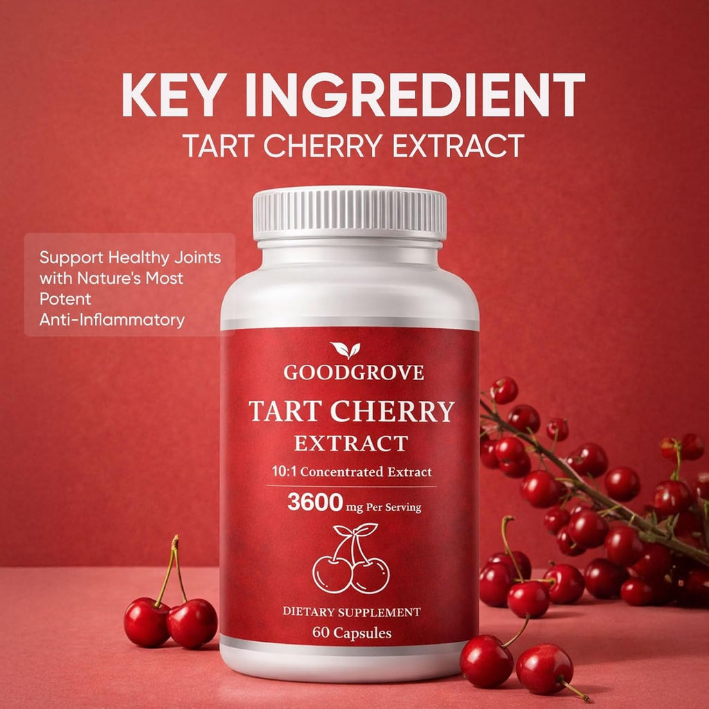 Good Grove Tart Cherry Extract Capsules, Tart Cherry Extract 3600 Mg 10:1, Vegan Non-Gmo Dietary Supplement, 60 Capsules