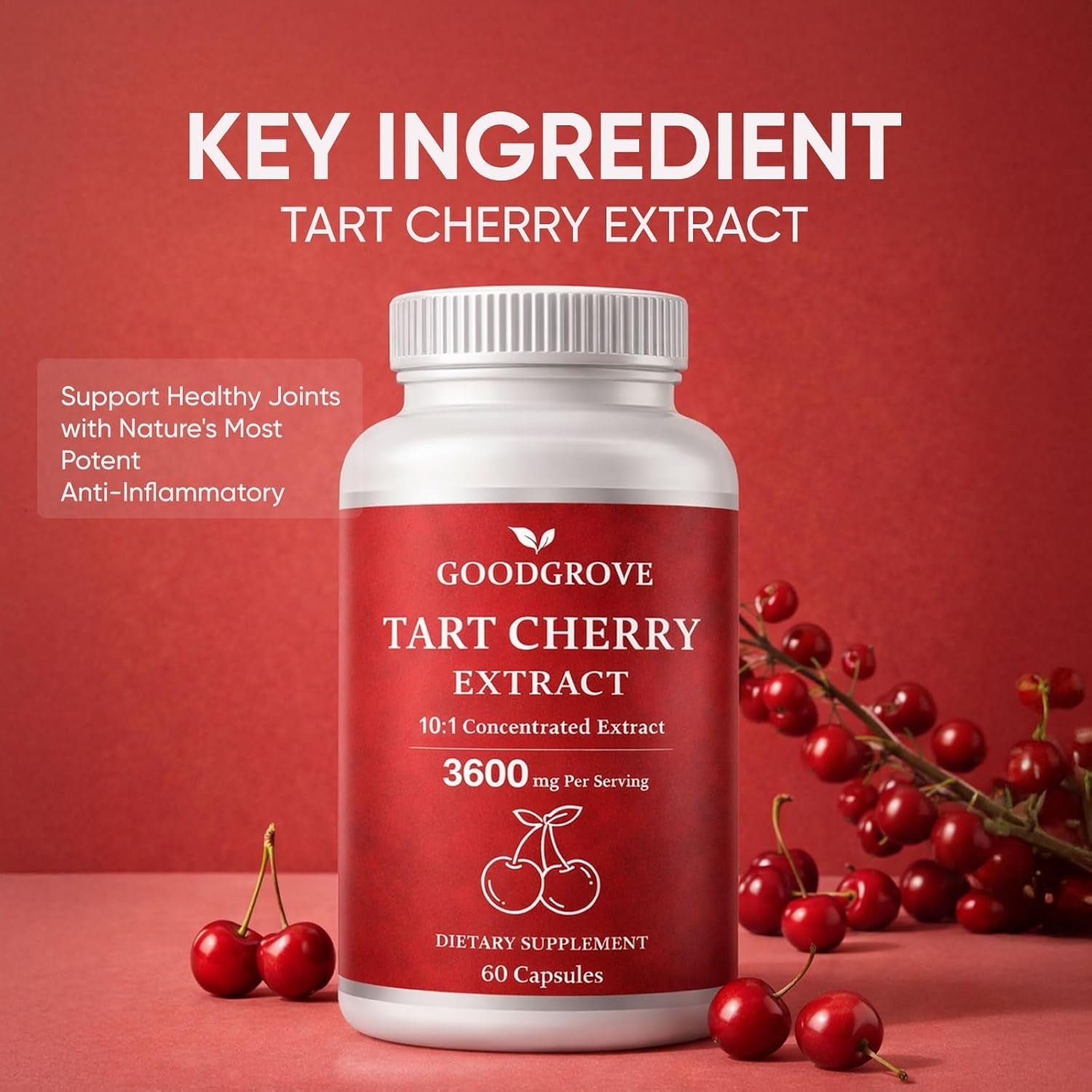 Good Grove Tart Cherry Extract Capsules, Tart Cherry Extract 3600 Mg 10:1, Vegan Non-Gmo Dietary Supplement, 60 Capsules