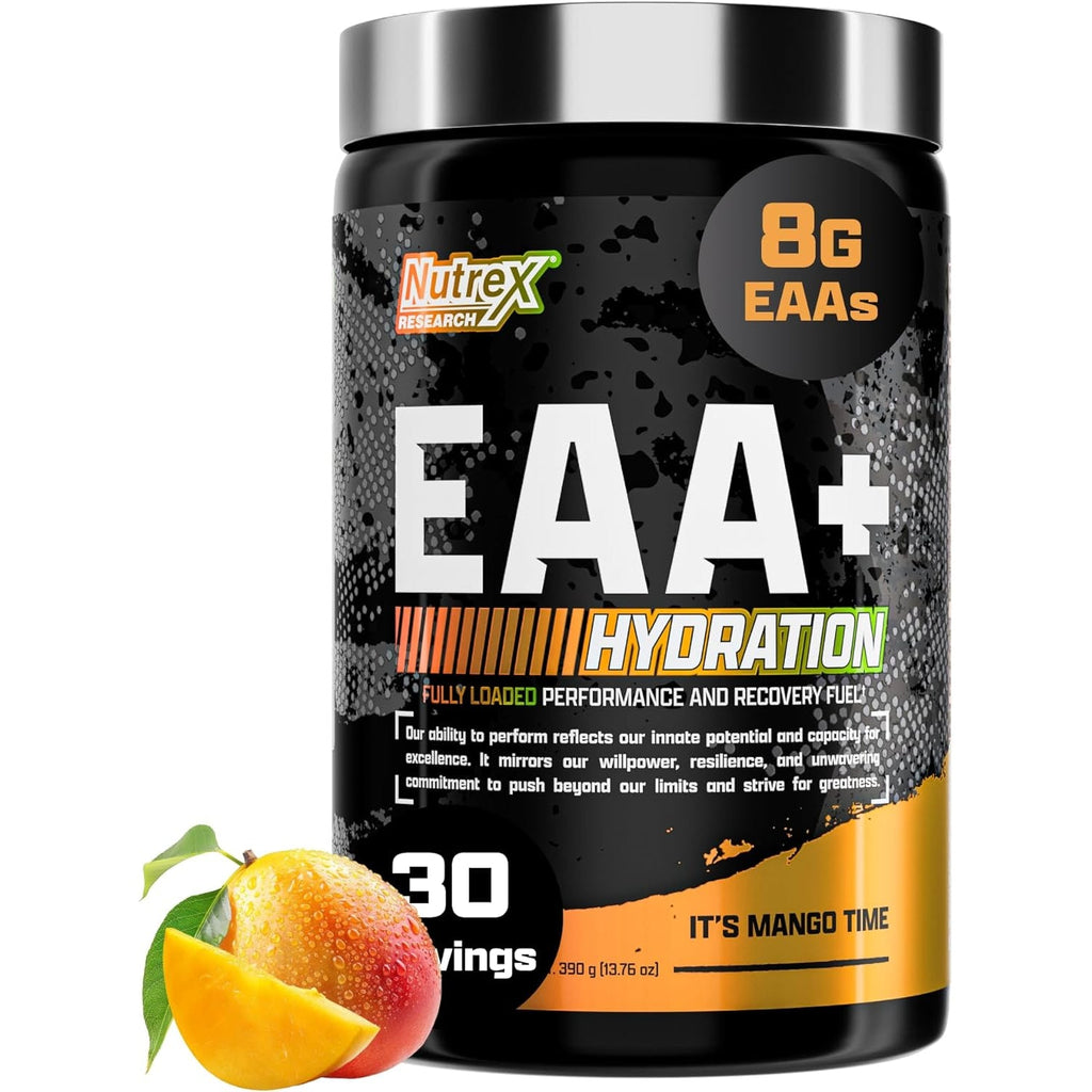 Nutrex Research EAA Hydration | Eaas + BCAA Powder | Muscle Recovery, Strength, Muscle Building, Endurance | 8G Essential Amino Acids + Electrolytes | 30 Servings It'S Mango Time