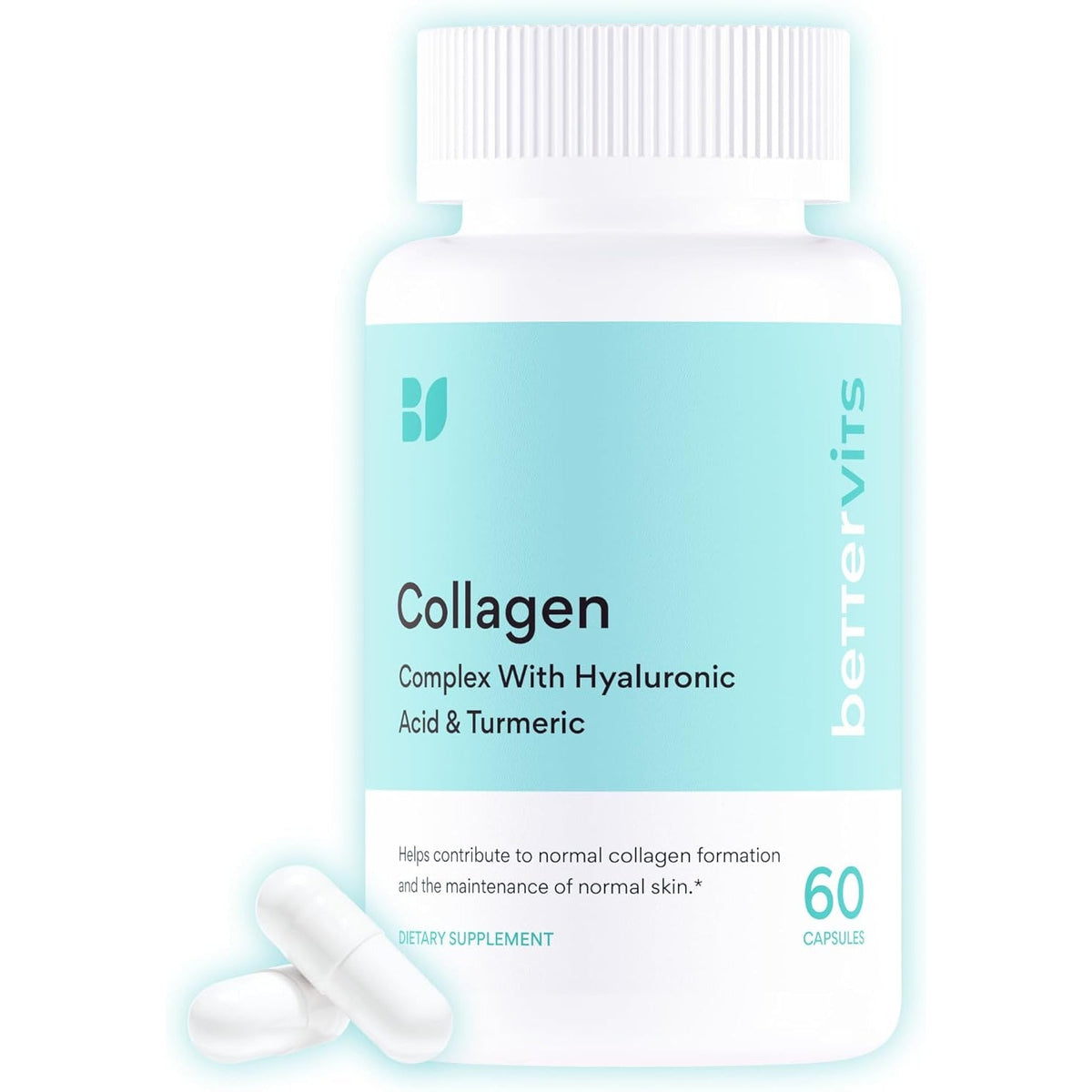 Bettervits Collagen Peptides Complex with Hyaluronic Acid & Turmeric | Hydrolyzed Marine Collagen Supplements for Women & Men | Collagen with Vitamin C for Skin, Hair, Nails & Joints – 60 Capsules