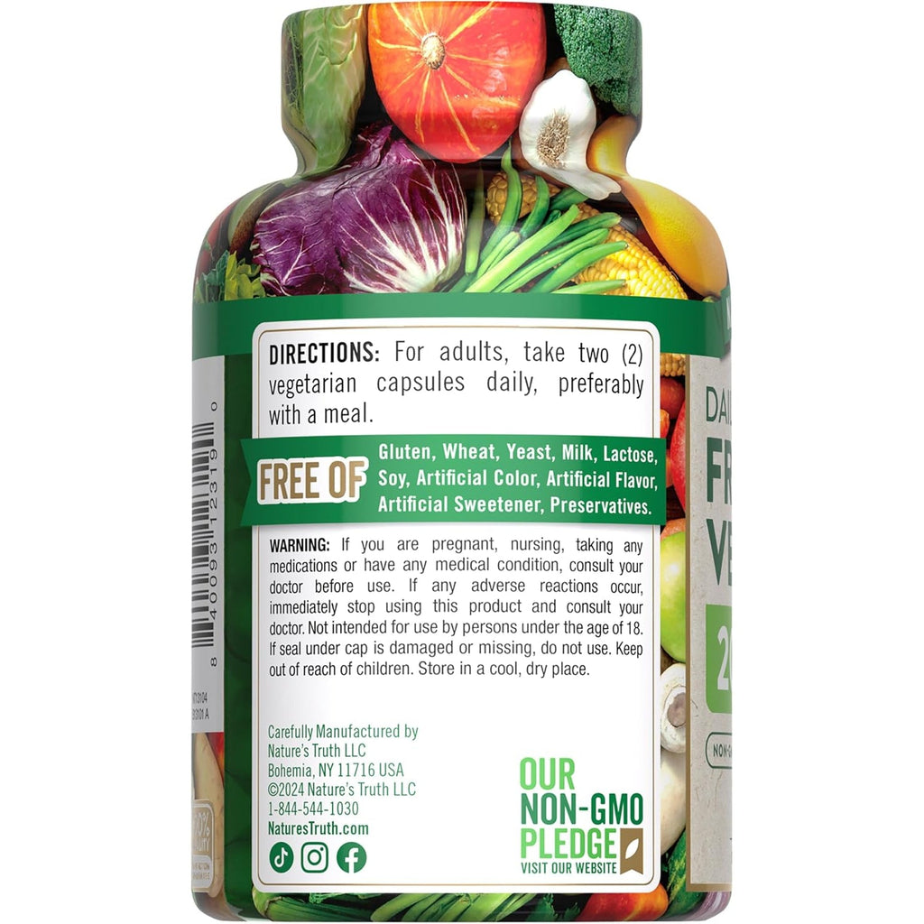 Nature'S Truth Fruit and Veggies Supplement | 120 Vegetarian Capsules | 20+ Fruits & Vegetables | Vegetarian, Non-Gmo, and Gluten Free Supplement