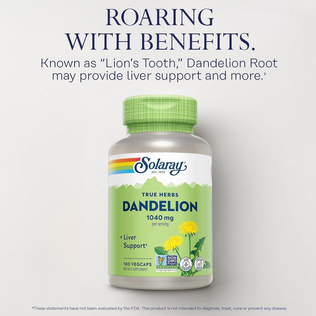 SOLARAY Dandelion Root Supplement - Healthy Kidney and Liver Support - 1,040 Mg per Serving - Vegan, Lab Verified, 60-Day Guarantee - 90 Servings, 180 Vegcaps