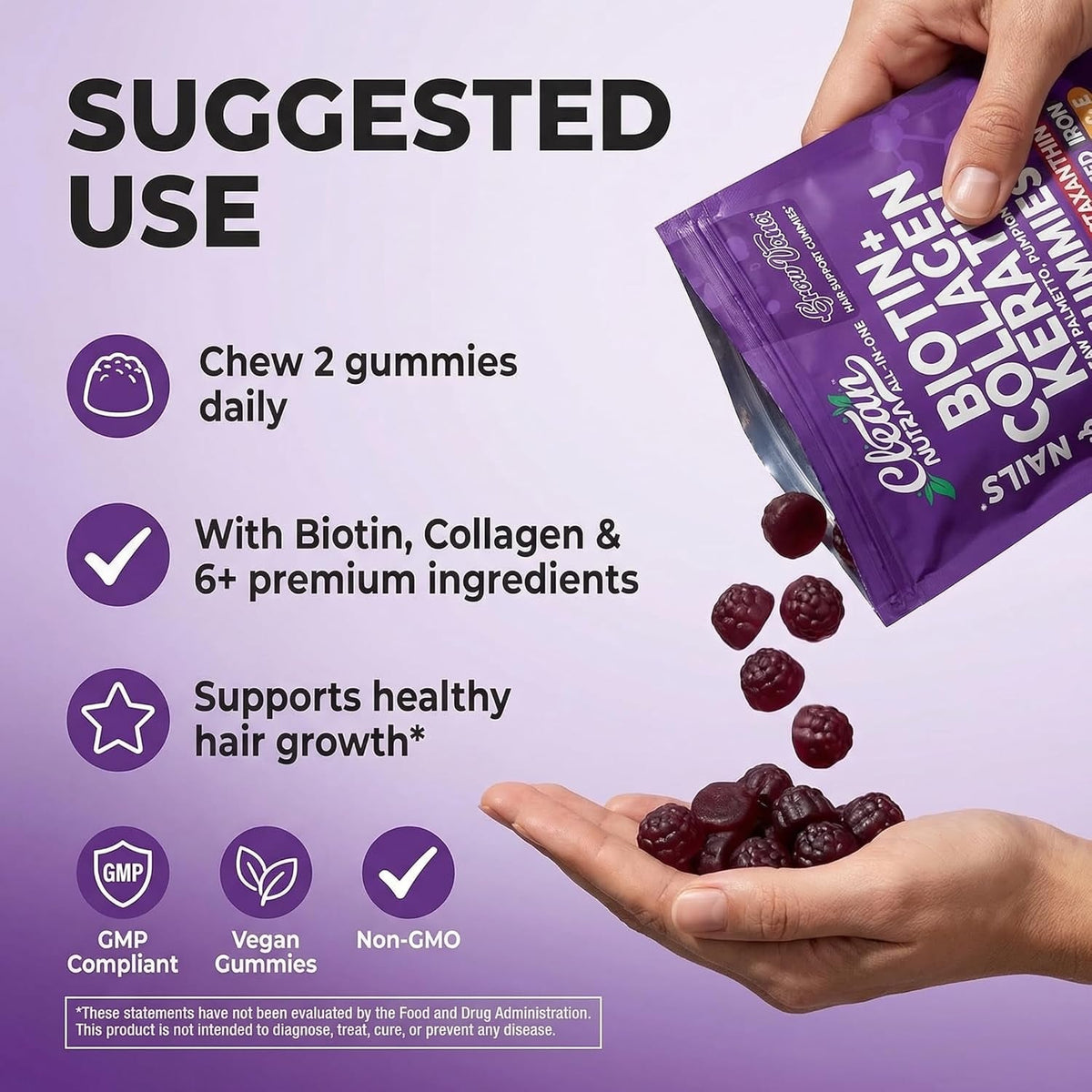 Growvana Hair Growth Gummies for Women Biotin Collagen Keratin Saw Palmetto Horsetail Astaxanthin Iron Zinc Pantothenic Acid Vitamin a D E Pumpkin Seed Ahiflower MSM Supplement by Clean Nutra 90 Count