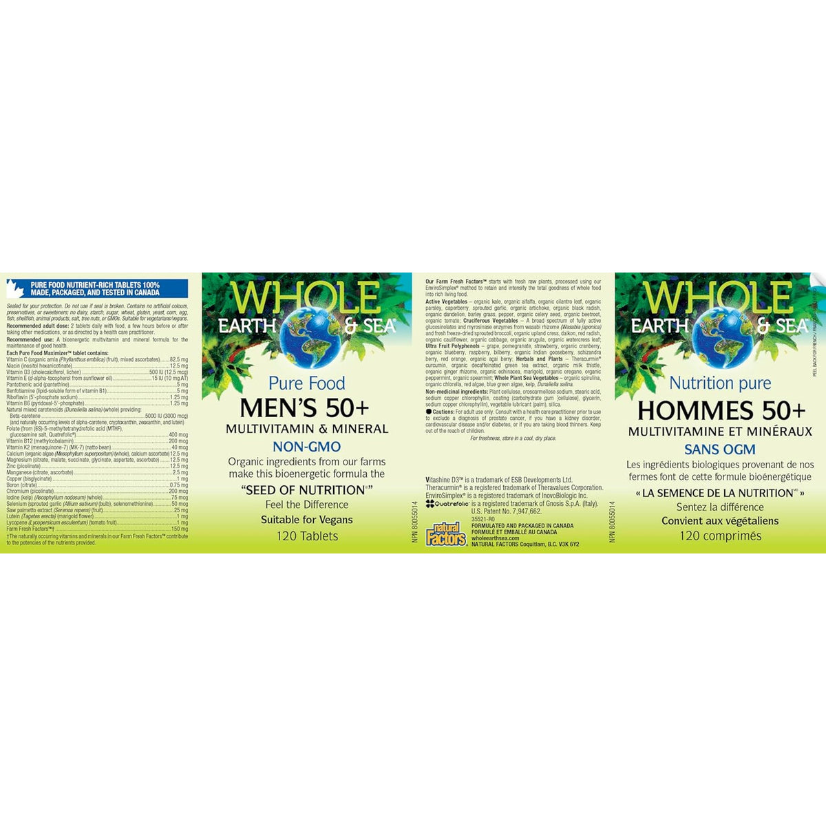 Natural Factors Whole Earth & Sea Men'S 50+ Multivitamin & Mineral - Daily Nutritional Support Multivitamin - Supports Brain Health & Immune System Function - Vegan - 120 Tablets (60 Servings)