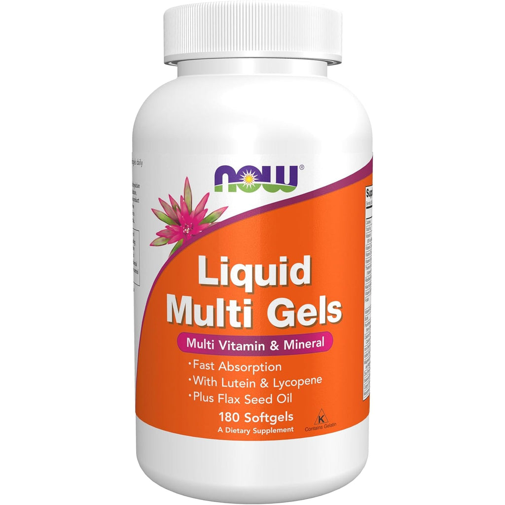 NOW Foods Supplements, Liquid Multi Gels with Lutein and Lycopene, plus Flax Seed Oil, 180 Softgels