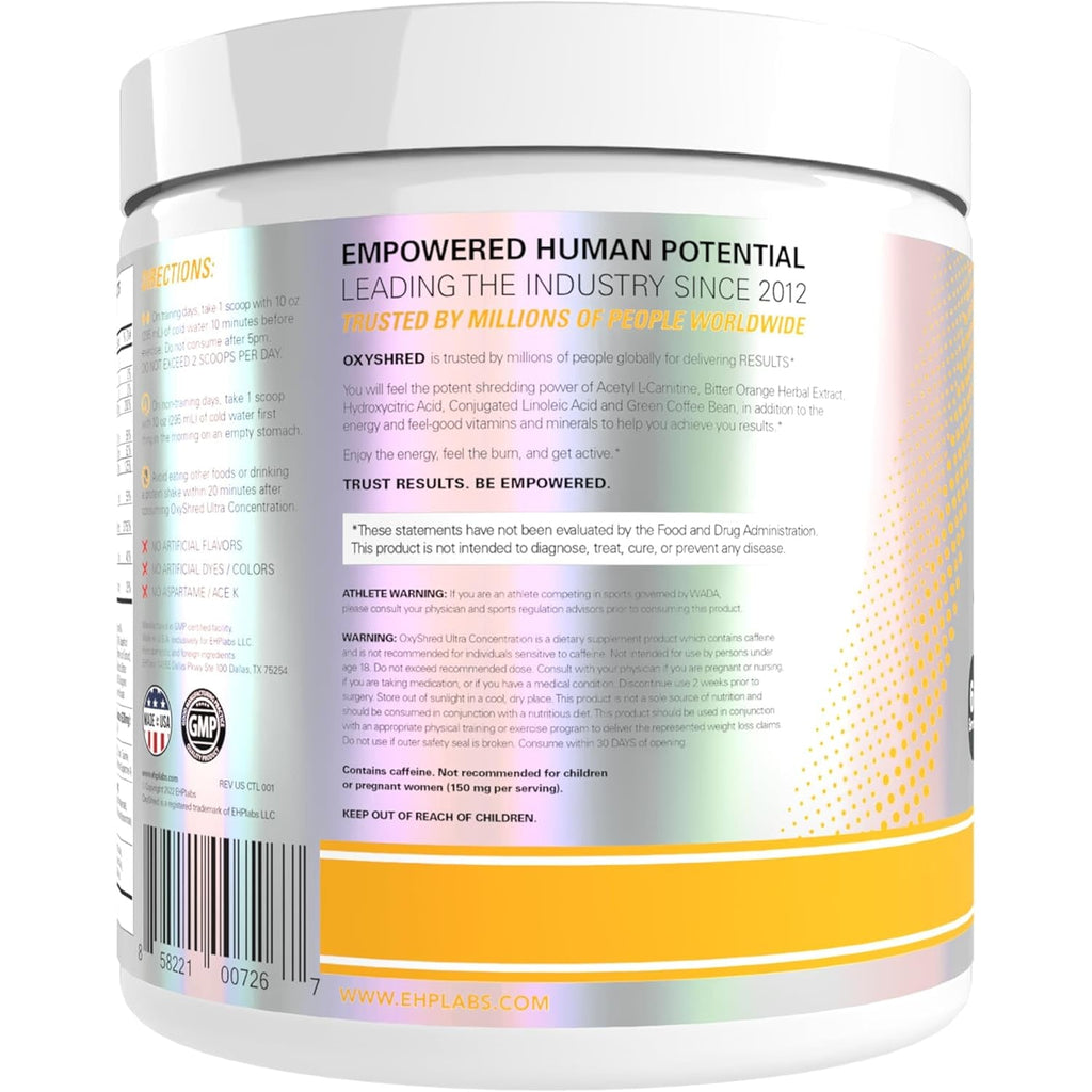 EHP Labs Oxyshred Pre Workout Powder - Preworkout Powder with L Glutamine & Acetyl L Carnitine, Energy Boost Drink - Mango, 60 Servings