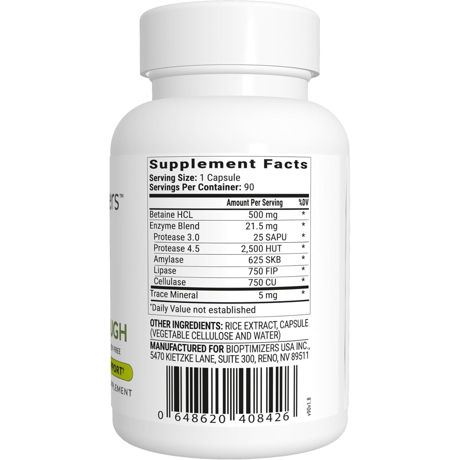 Bioptimizers HCL Breakthrough - Betaine Hydrochloride Enzymes Supplement - Assists with Protein Breakdown and Absorption - Helps Gas and Heartburn Relief - 90 Pepsin-Free Capsules