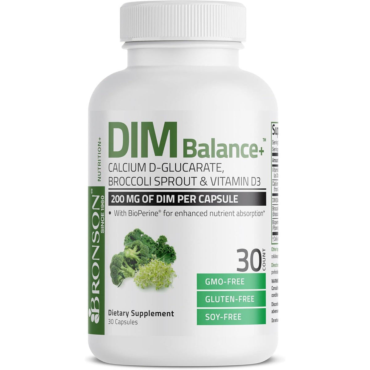 Bronson DIM Balance+ Calcium D-Glucarate, Broccoli Sprouts and Vitamin D3 200 MG of DIM per Capsule Supports Estrogen Metabolism and Balanced Hormone Levels Non-Gmo, 30 Vegetarian Capsules