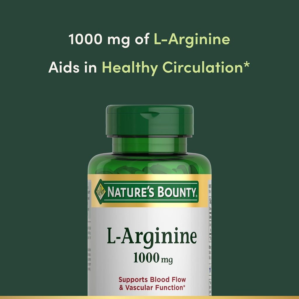 Nature’S Bounty L-Arginine 1000Mg for Supporting Blood Flow and Vascular Function – Non-Gmo, Gluten Free, 50 Tablets