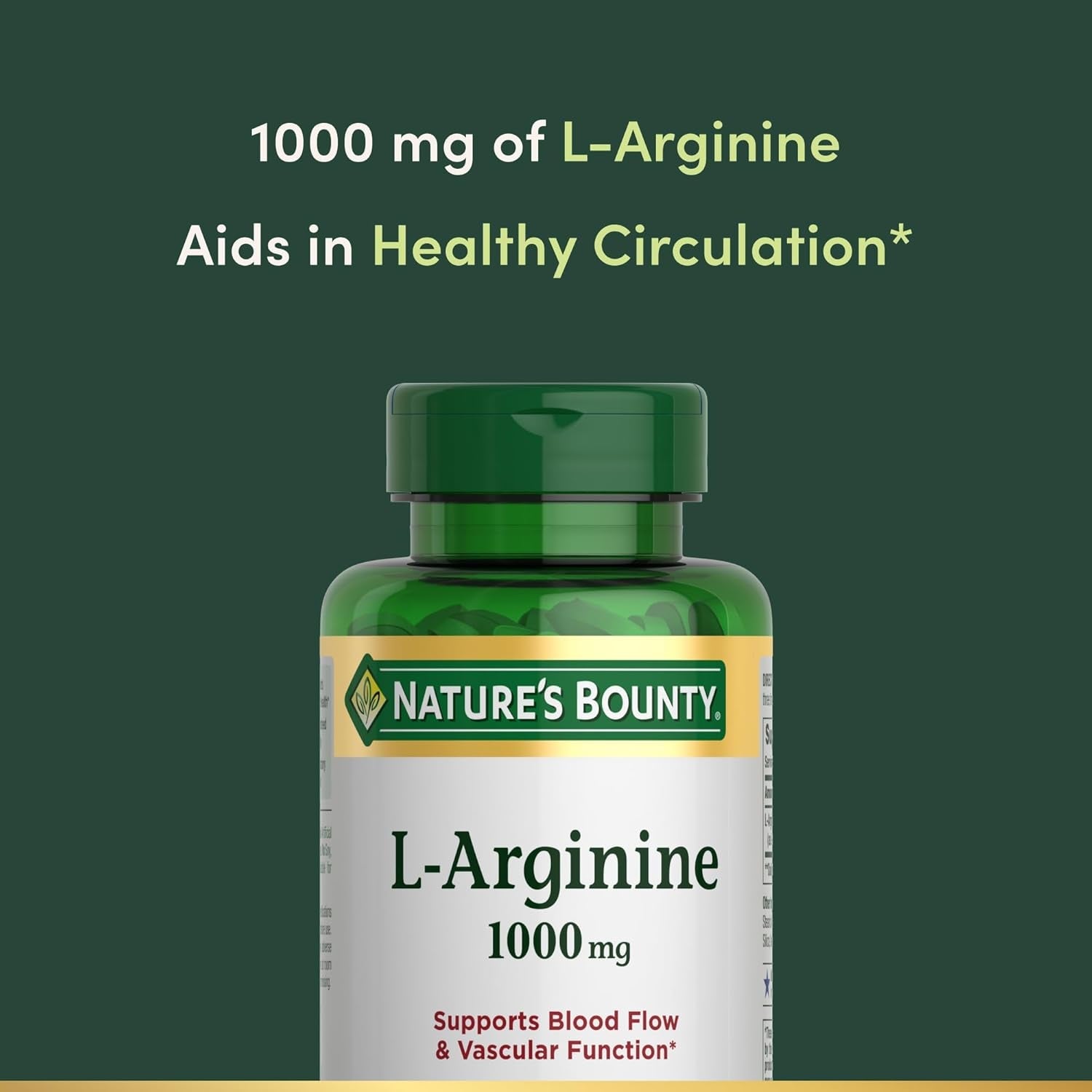 Nature’S Bounty L-Arginine 1000Mg for Supporting Blood Flow and Vascular Function – Non-Gmo, Gluten Free, 50 Tablets