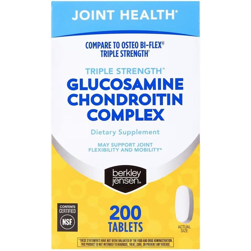 Berkley Jensen Triple Strength Glucosamine Chondroitin MSM Boswellia Complex 2703 Mg, Joint Support Supplement for Women & Men, NSF Certified, 200 Tablets (Pack of 1)