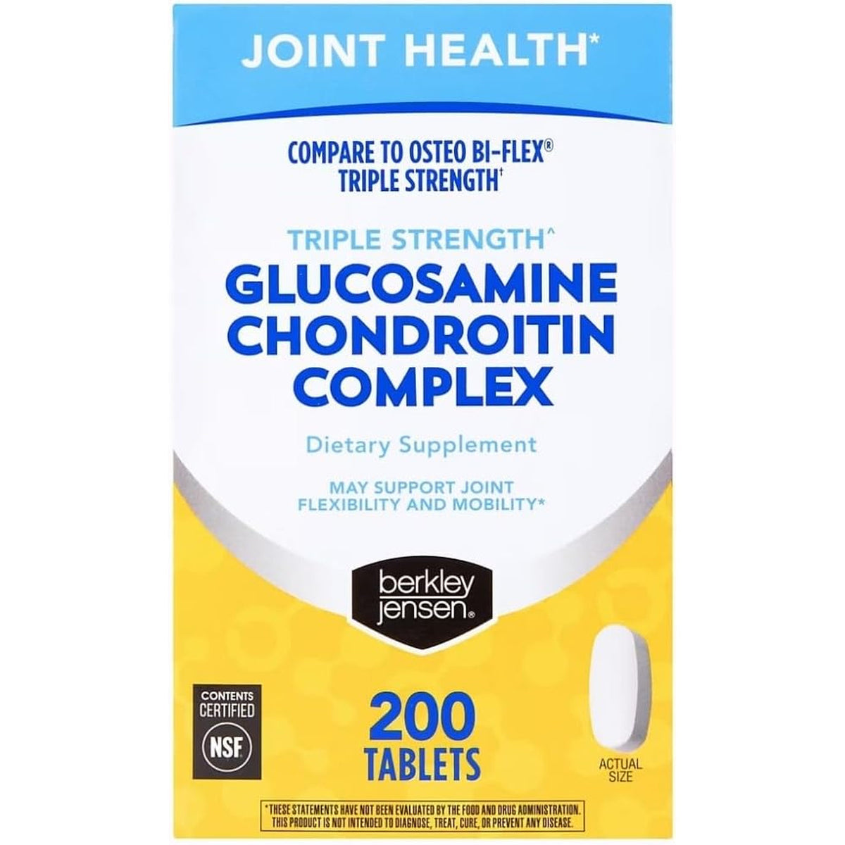Berkley Jensen Triple Strength Glucosamine Chondroitin MSM Boswellia Complex 2703 Mg, Joint Support Supplement for Women & Men, NSF Certified, 200 Tablets (Pack of 1)