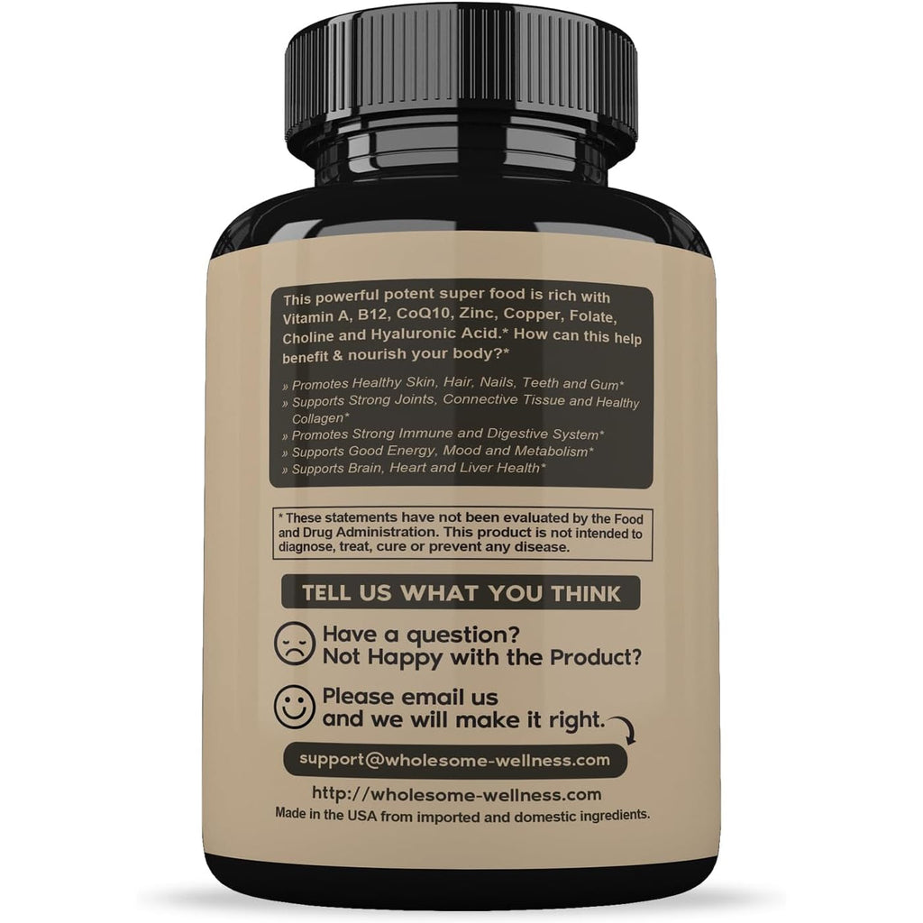 Wholesome Wellness Grass Fed Desiccated Beef Liver Capsules (180 Pills, 750Mg Each) - Natural Iron, Vitamin A, B12 for Energy - Raised Undefatted in New Zealand without Hormones or Chemicals