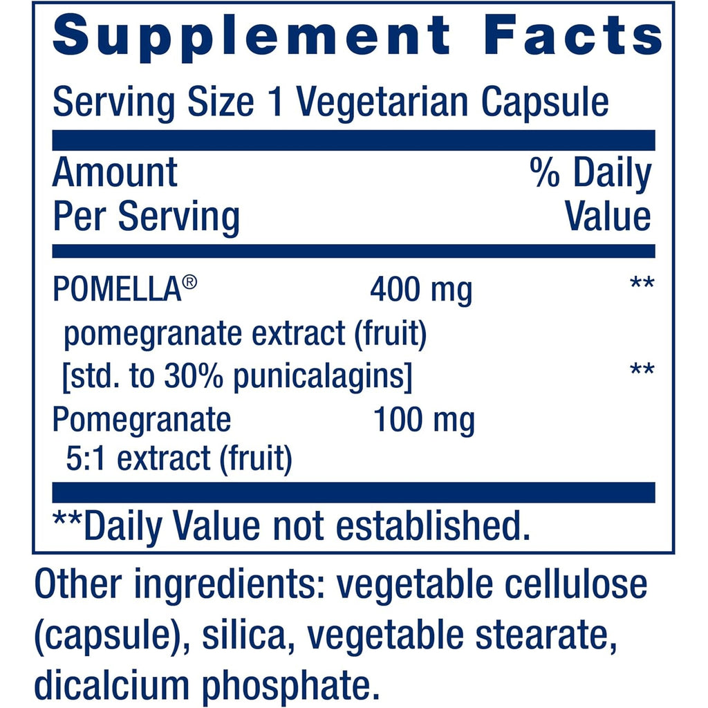 Life Extension Pomegranate Fruit Extract, 500 Mg, Antioxidant Polyphenols for Cardiovascular Health, Superfood, Gluten Free, Non-Gmo, Vegetarian, 30 Capsules