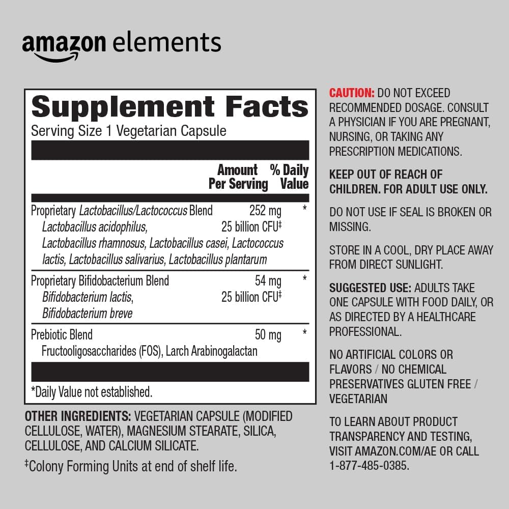 Amazon Elements Women'S Probiotic, 50 Billion CFU, 7 Strains Blend, Supports Urinary & Vaginal Health, 30 Capsules