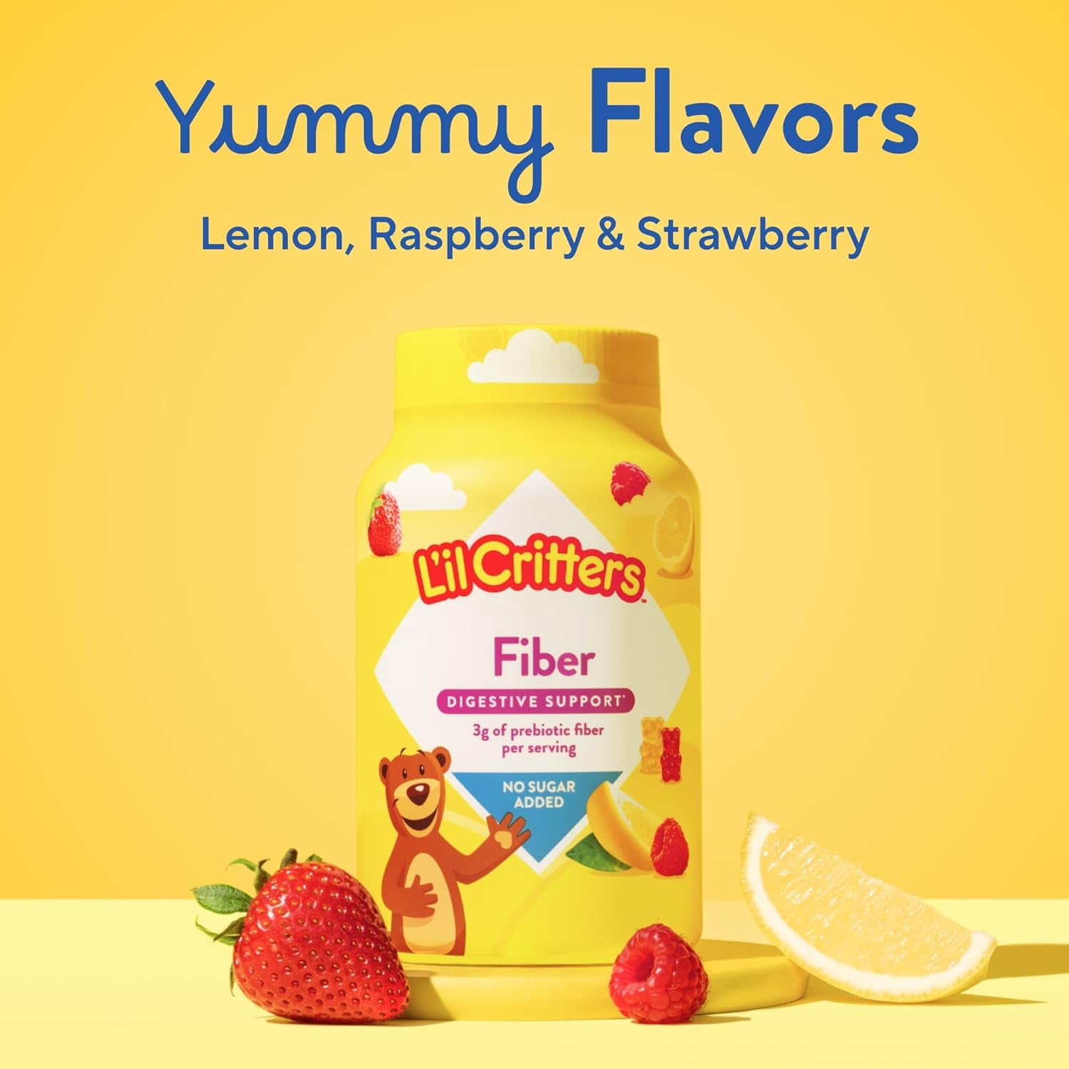 L’Il Critters Fiber Daily Gummy Supplement for Kids, for Digestive Support, Berry and Lemon Flavors, 90 Gummies