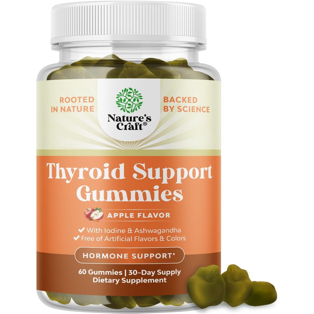 Natures Craft Thyroid Support Gummies - Thyroid Support Gummies for Comprehensive Support for Men and Women with Iodine Selenium and Other Potent Vitamins - Gelatin-Free Non-Gmo - 60 Count