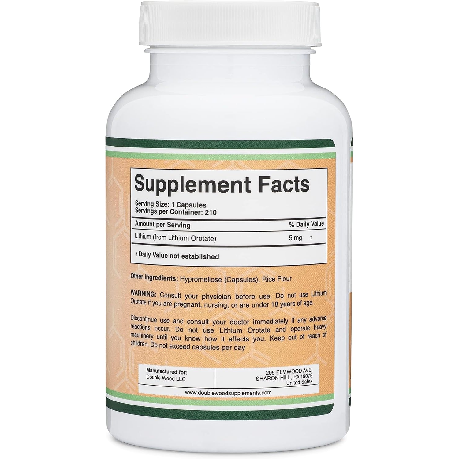 Lithium Orotate 5Mg of Elemental Lithium for Cognition and Brain Health, 210 Capsules (Third Party Tested, Vegan Safe, Non-Gmo) by Double Wood Supplements