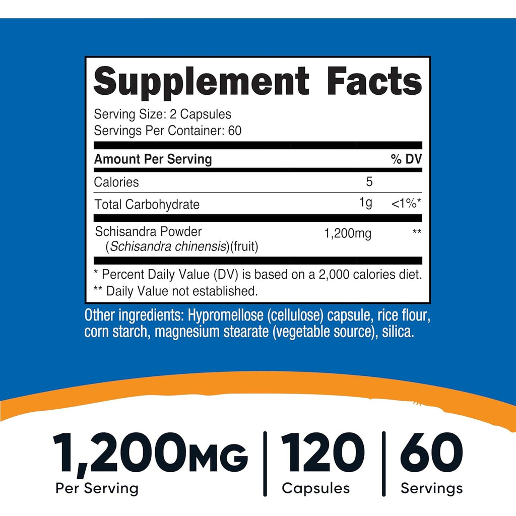 Nutricost Schisandra Supplement 1,200Mg per Serving, 120 Capsules for 60 Servings per Bottle - Berry Fruit Extract, Vegan, Gmo-Free, Gluten-Free