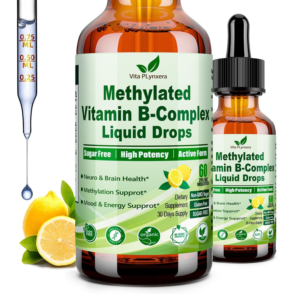 Methylated B Complex Liquid Drop Complete 9-In-1 Methyl B Vitamins W. B12 Methylfolate Inositol Choline TMG Vitamin C E, Super B-Complex Methylated for MTHFR Support, Energy Mood Nerve & Brain Health1