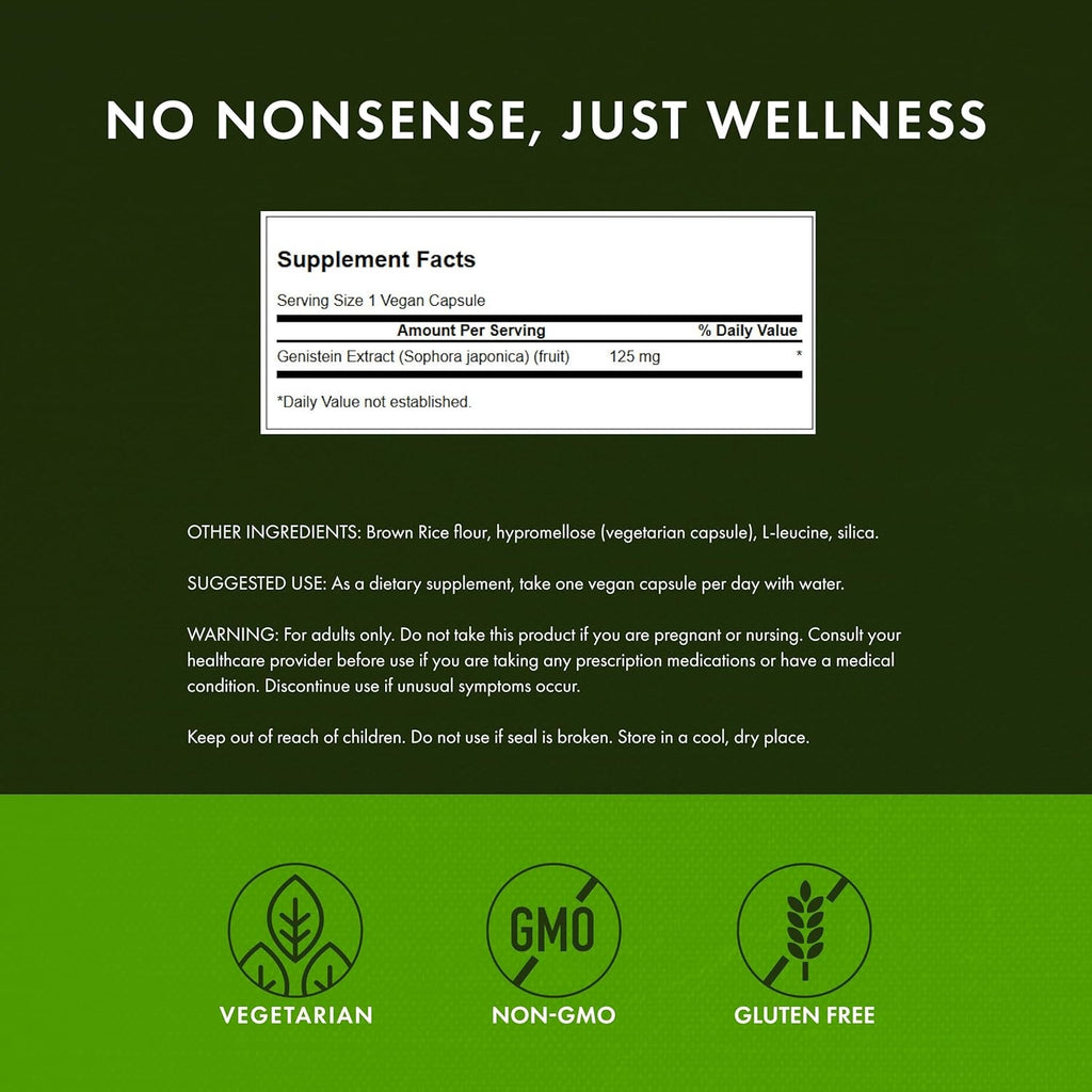 Swanson Soy-Free Genistein Plant-Based Supplement for Women Seeking Hormonal Balance, Bone, and Cardiovascular Support - 125 Mg (60 Vegan Capsules)