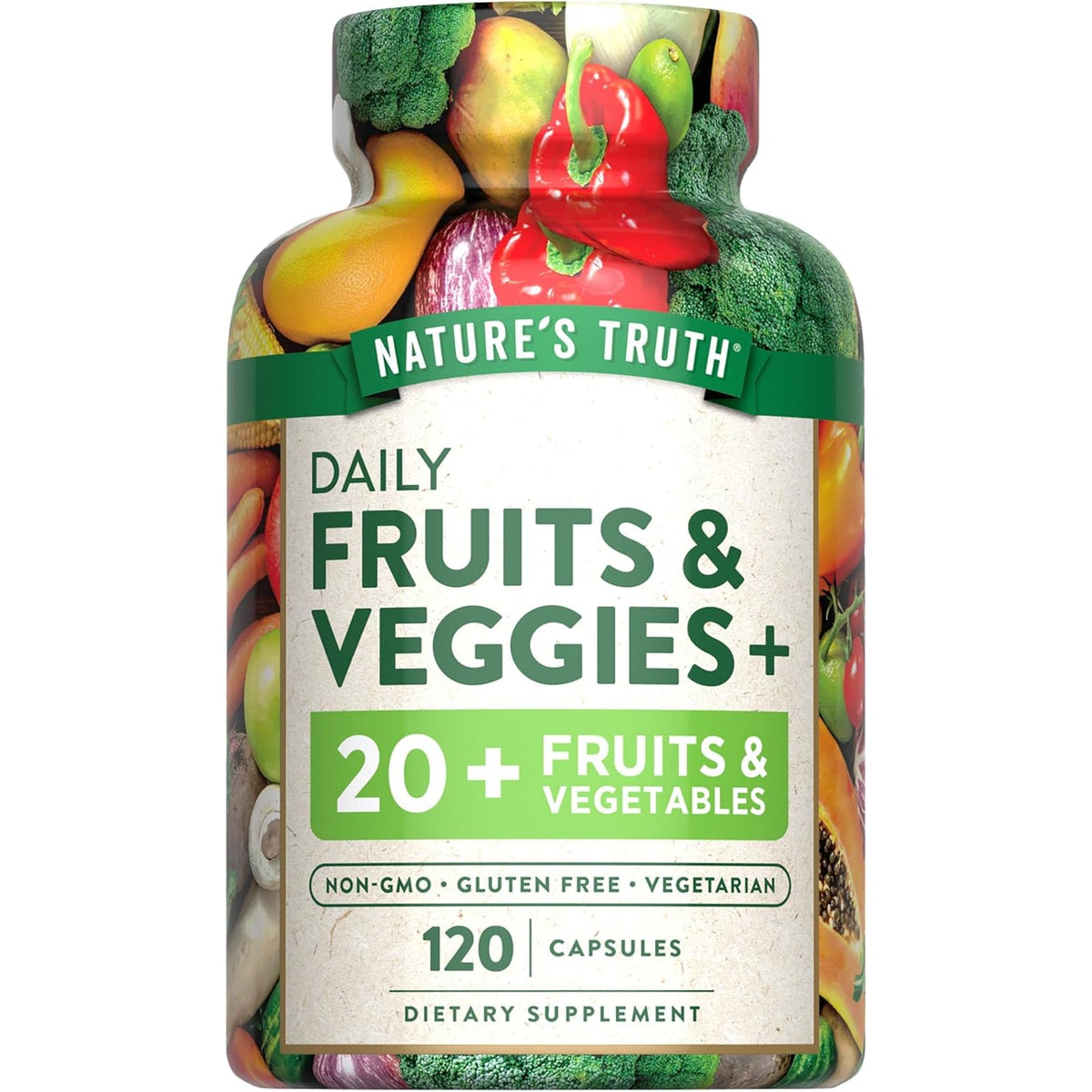Nature'S Truth Fruit and Veggies Supplement | 120 Vegetarian Capsules | 20+ Fruits & Vegetables | Vegetarian, Non-Gmo, and Gluten Free Supplement
