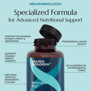 Neurobiologix Mito Cell PQQ Energy & Focus Supplement with Coq10, Vitamin C, NADH, Acetyl L Carnitine & Antioxidants for Cellular Health & Mitochondrial Support, Promotes Overall Wellness, 90 Capsules