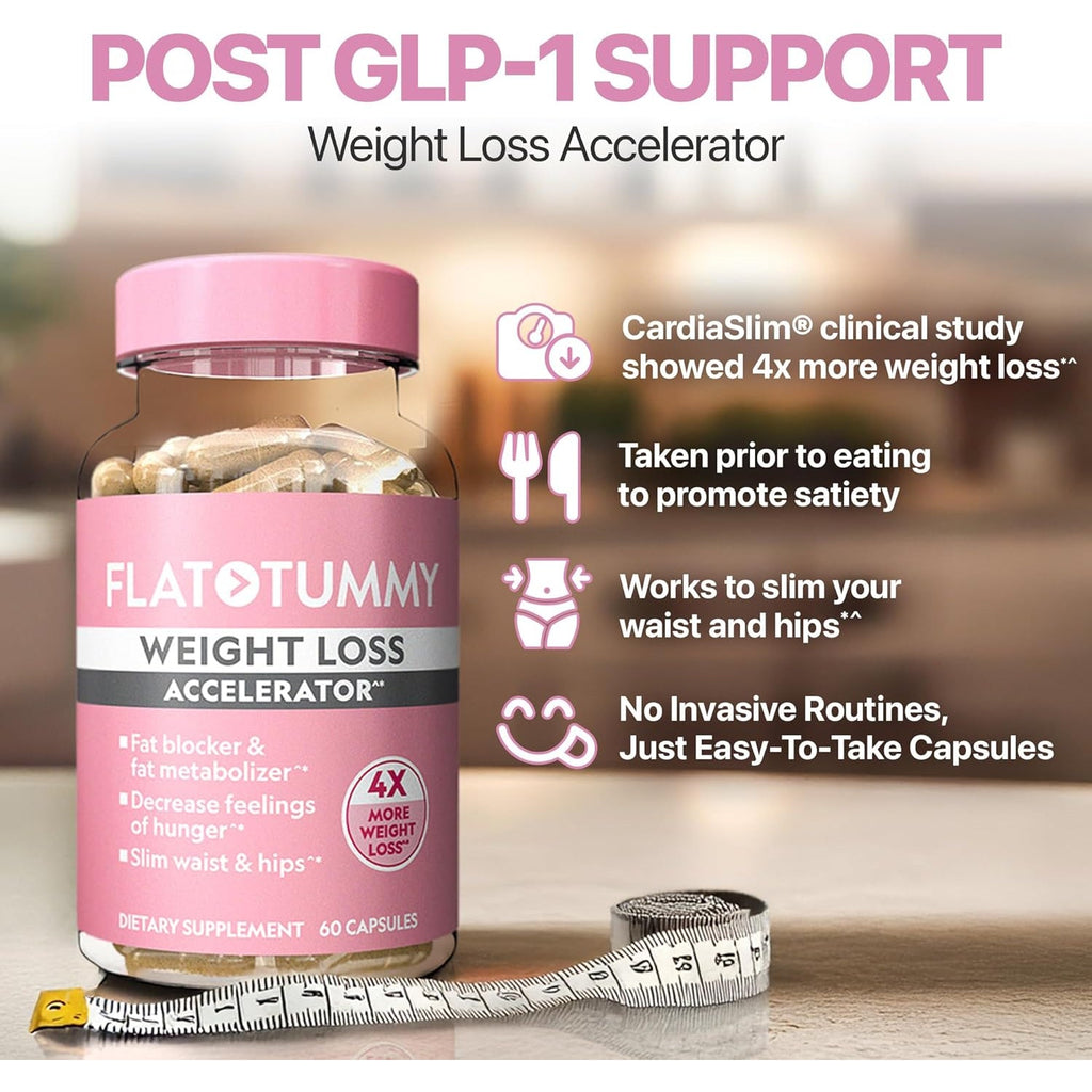 Flat Tummy Weight Loss Accelerator – Clinically Proven Fat Burner & Appetite Suppressant for Women, Post GLP-1 Supplement – Achieve a Slimmer Waist & HIPS – 60 Capsules
