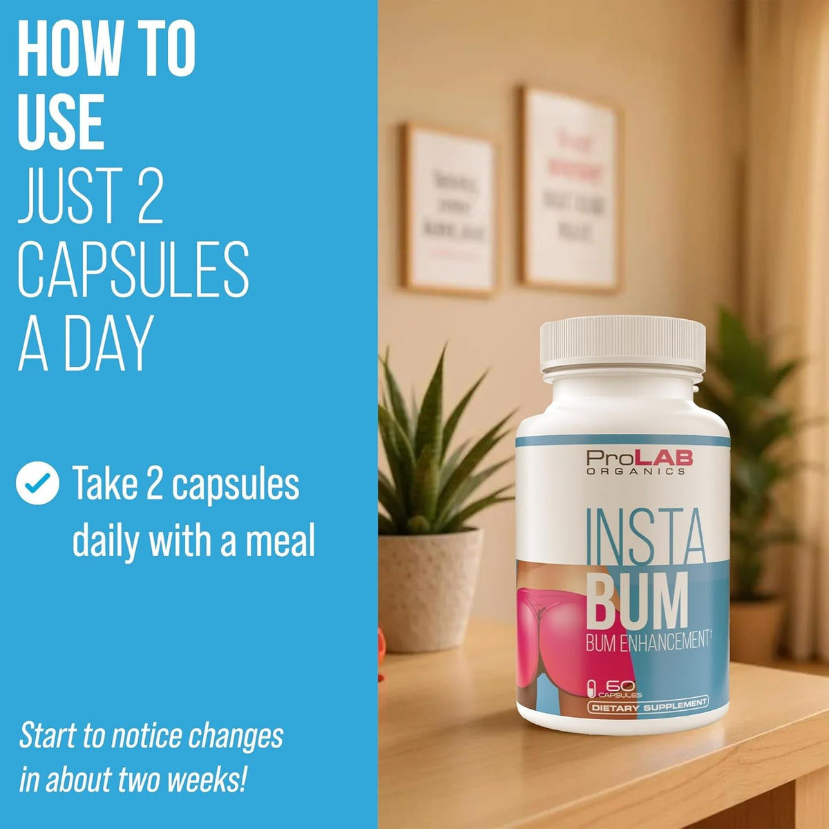 Prolab Organics Instabum Bum Enhancement Pills – Lift, Shape, and Fill Glutes – Fast Growth for Bigger Butt and Hips – No Gummies. Visible Results in 1-2 Weeks