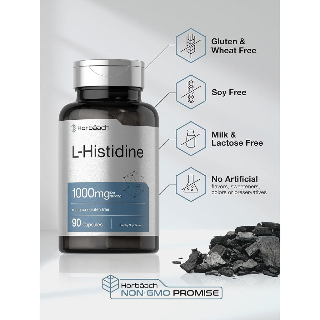 Horbäach L-Histidine 1000Mg 90 Capsules | Non-Gmo and Gluten Free | Pharmaceutical Grade