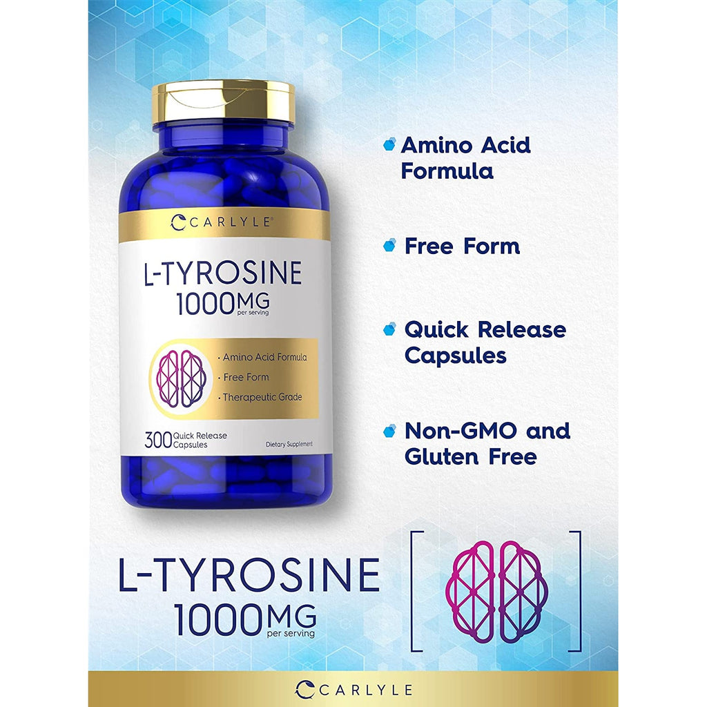 Carlyle L Tyrosine Capsules 1000Mg | 300 Count | Therapeutic Grade | for Men and Women | Non-Gmo & Gluten Free Supplement