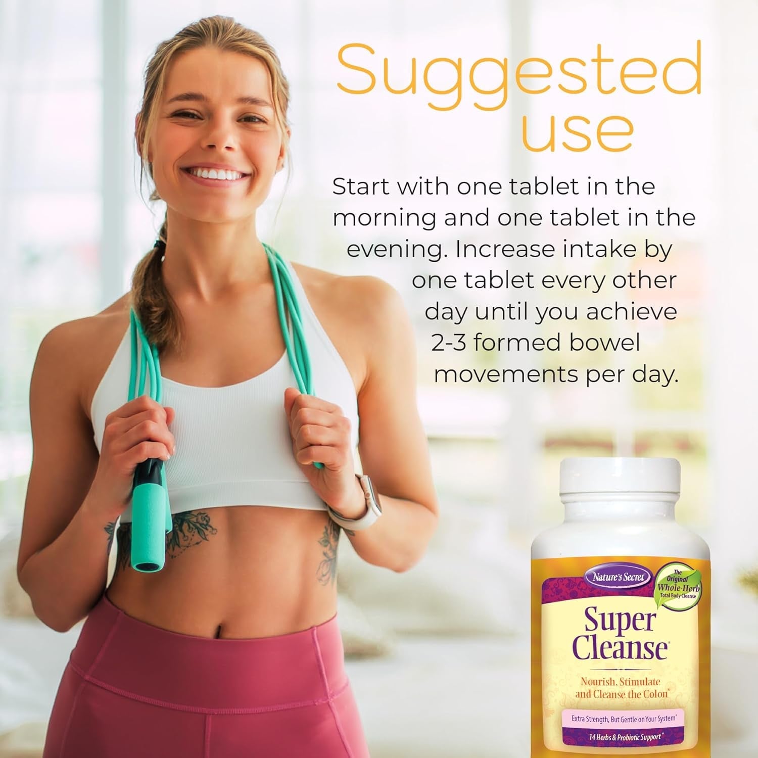 Nature’S Secret Super Cleanse - Extra Strength Colon Cleanse with 14 Herbs & Probiotic Support - Promotes Gut Health Detox Cleanse & Digestive Support Gentle Elimination Formula - 100 Tablets (1 Pack)