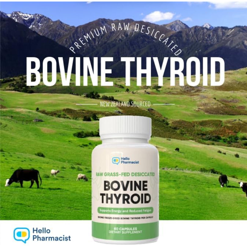 Raw Desiccated Bovine Thyroid 300Mg per Capsule - Energy & Metabolism Support - New Zealand Sourced, Grass Fed Freeze-Dried Glandular Bovine Beef Thyroid, Non-Gmo, Tested for Impurities - 60 Capsules