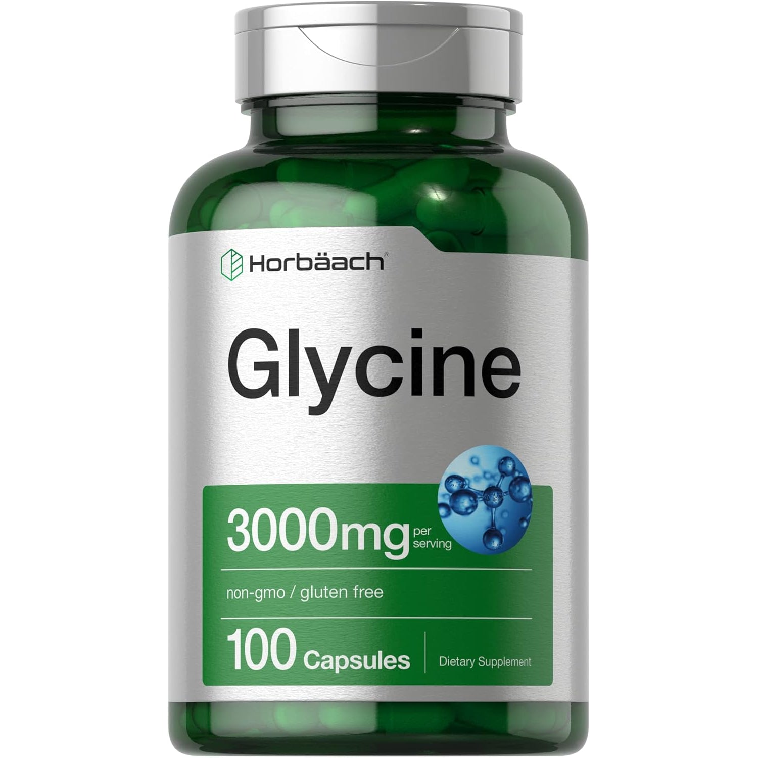 Horbäach Glycine 3000Mg Supplement | 100 Powder Capsules | Free Form Amino Acid | Non-Gmo, Gluten Free Supplement