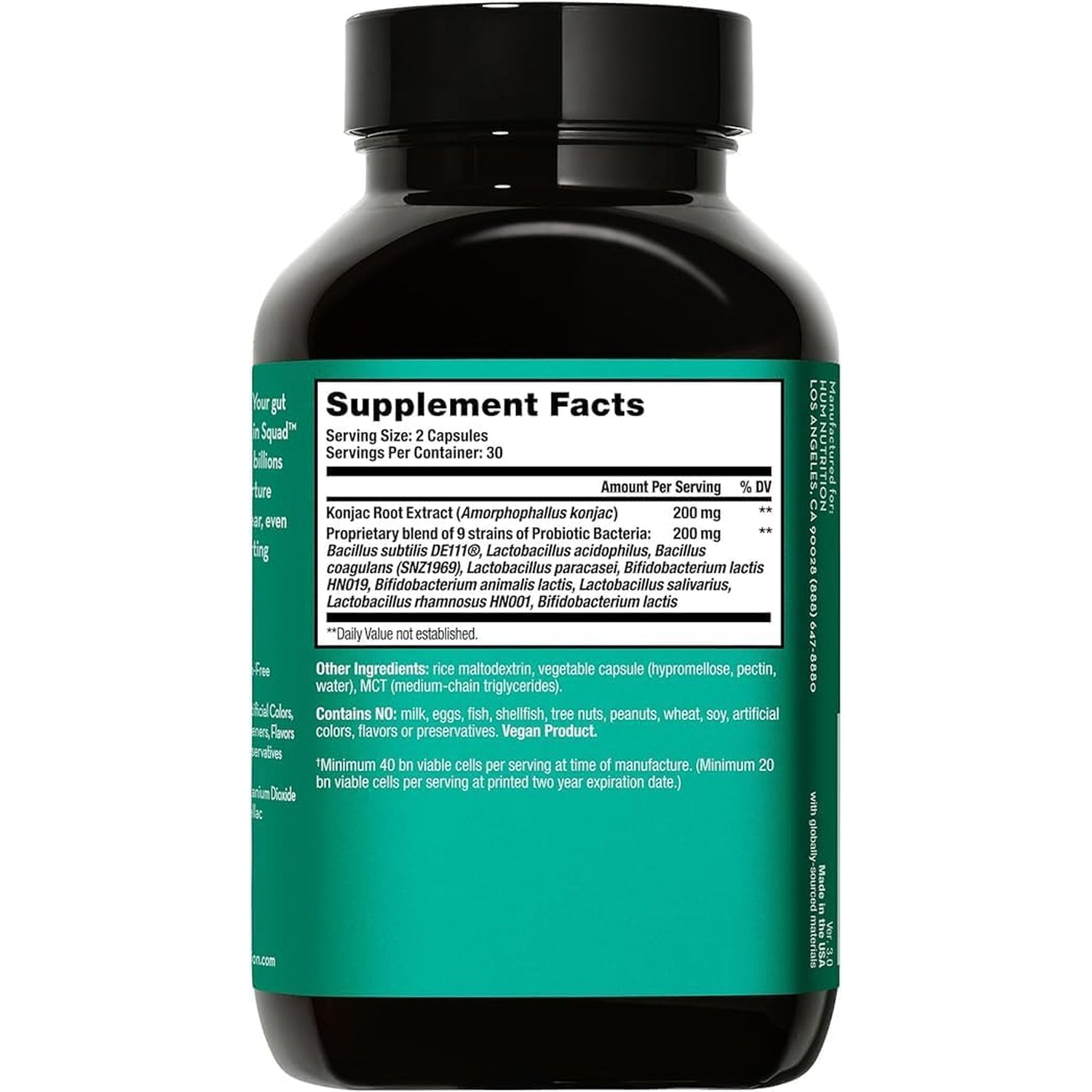 HUM Skin Squad Probiotics for Women and Men, Skin Care Supplement for Clear Complexion & Gut Health Support, Microbiome Prebiotic & Probiotic Supplement for Breakouts, Digestive Health, 60 Capsules