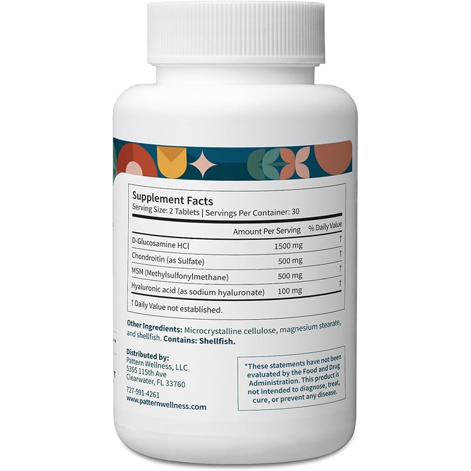 Pattern Wellness Glucosamine Chondroitin Complex with MSM & Hyaluronic Acid – Supports Joint, Cartilage & Flexibility Health – 60 Tablets
