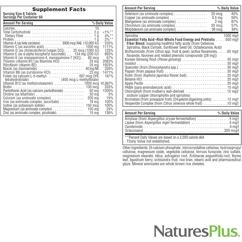 Naturesplus Source of Life - 360 Mini-Tabs - Multivitamin & Mineral Supplement - Supports Natural Energy & Overall Well-Being - Gluten Free, Vegetarian - 60 Servings